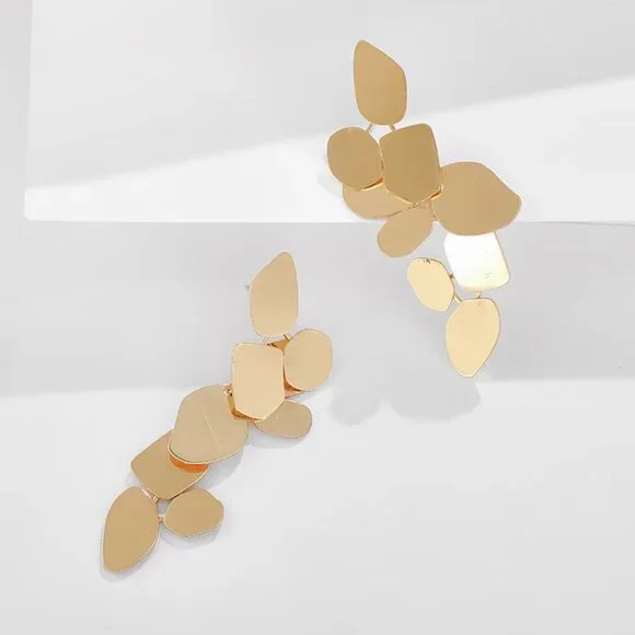 Lily Lough Gold Petal Drop Earrings | Geometric Statement Jewelry - Picture 2 of 2